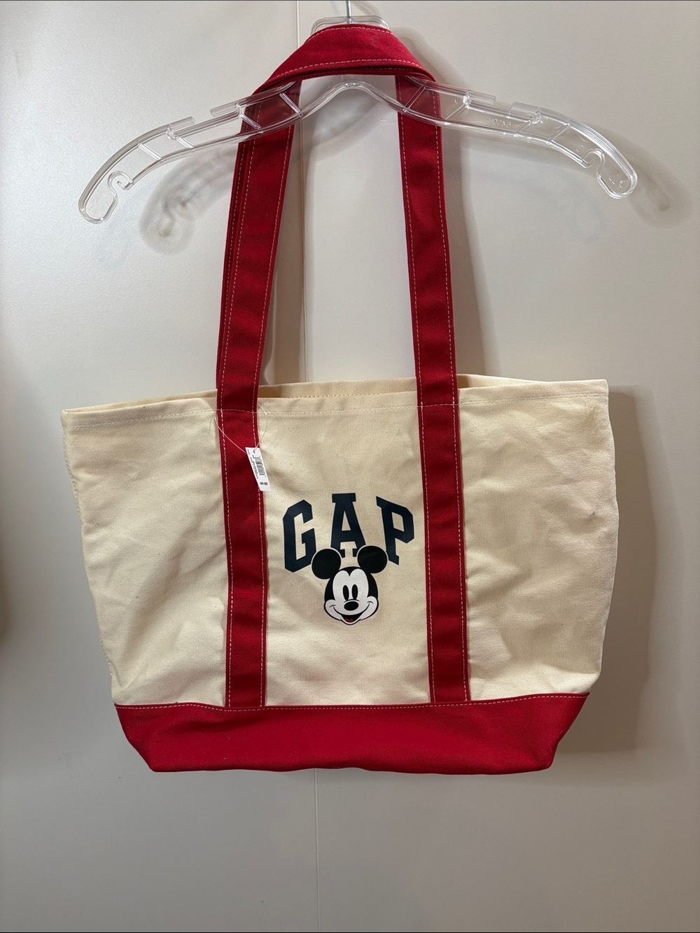 GAP Cream Canvas Tote with Red Handles and Base featuring Mickey